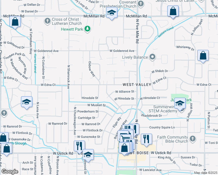 map of restaurants, bars, coffee shops, grocery stores, and more near 3961 North Elgin Way in Boise