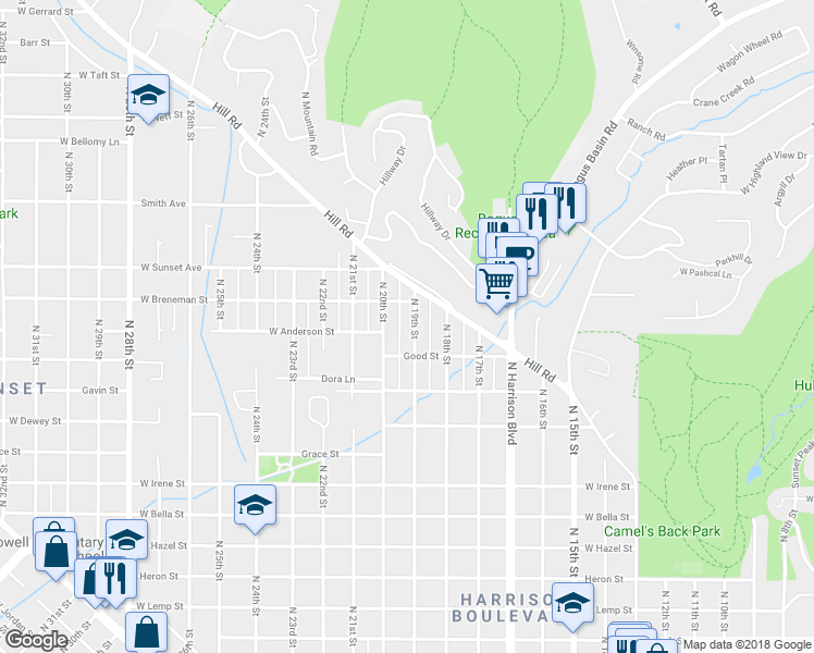 map of restaurants, bars, coffee shops, grocery stores, and more near 2305 North 19th Street in Boise