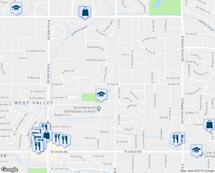map of restaurants, bars, coffee shops, grocery stores, and more near 9885 West Edna Street in Boise