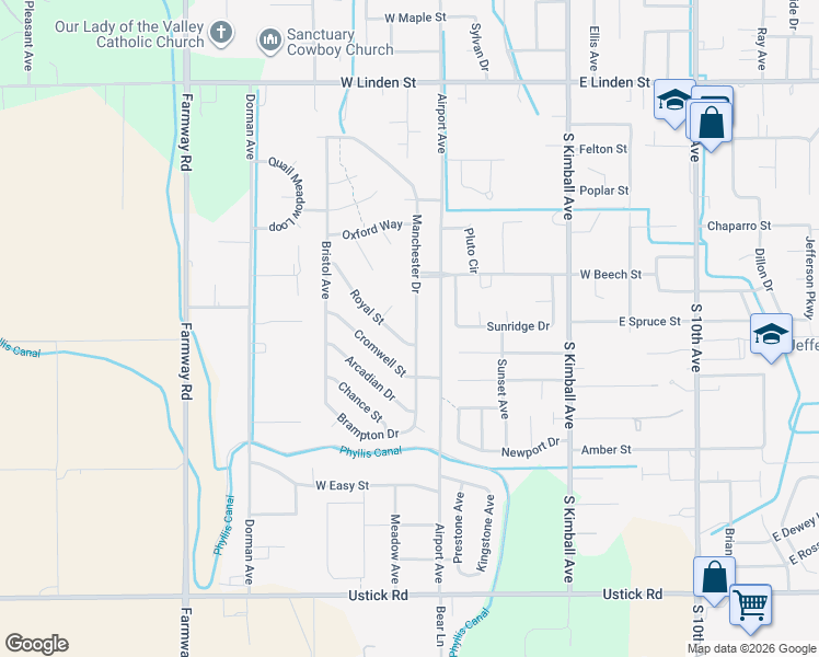 map of restaurants, bars, coffee shops, grocery stores, and more near 3306 Manchester Drive in Caldwell