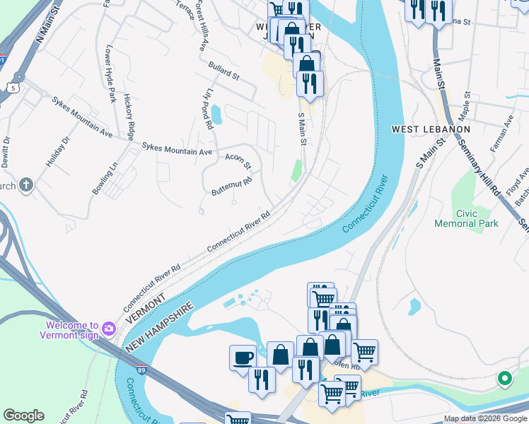 map of restaurants, bars, coffee shops, grocery stores, and more near 43 Connecticut River Road in Hartford