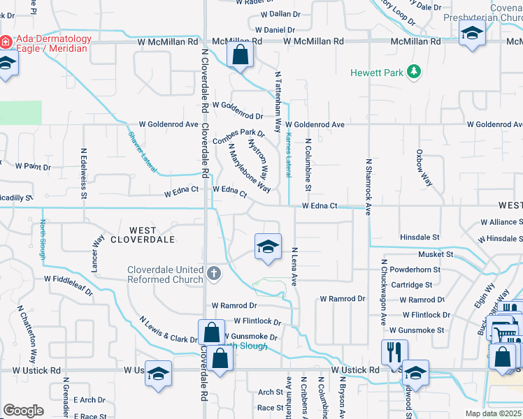 map of restaurants, bars, coffee shops, grocery stores, and more near 11907 West Edna Street in Boise
