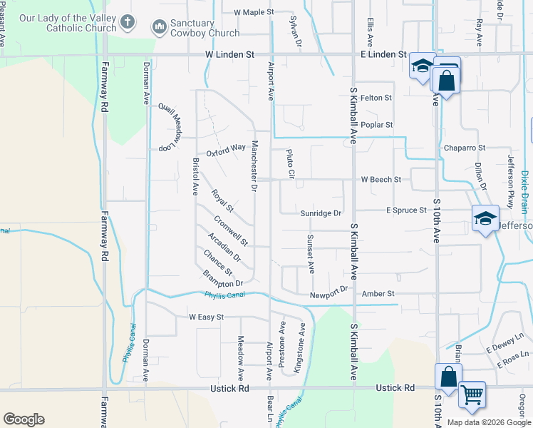 map of restaurants, bars, coffee shops, grocery stores, and more near 3304 Airport Avenue in Caldwell