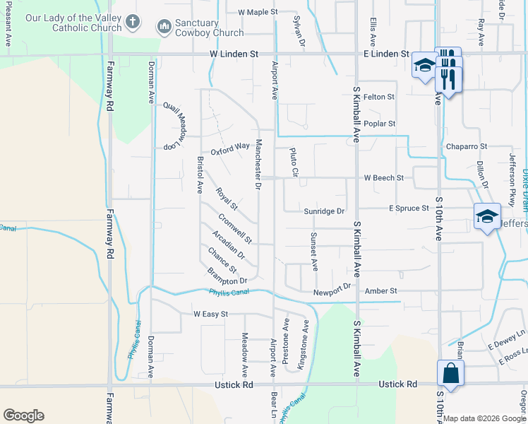 map of restaurants, bars, coffee shops, grocery stores, and more near 3304 Airport Avenue in Caldwell