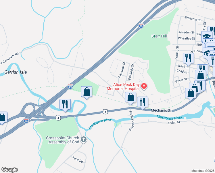 map of restaurants, bars, coffee shops, grocery stores, and more near 18 Freeman Avenue in Lebanon