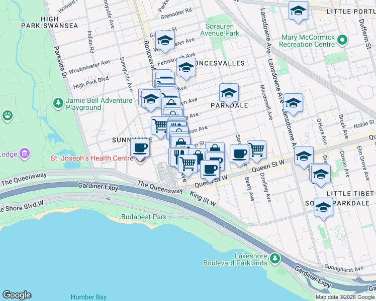 map of restaurants, bars, coffee shops, grocery stores, and more near 133 Marion Street in Toronto