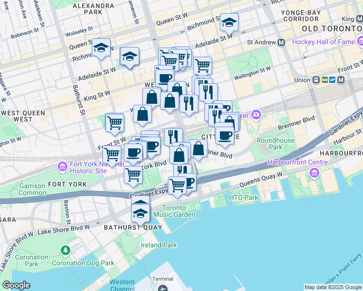 map of restaurants, bars, coffee shops, grocery stores, and more near 4k Spadina Avenue in Toronto