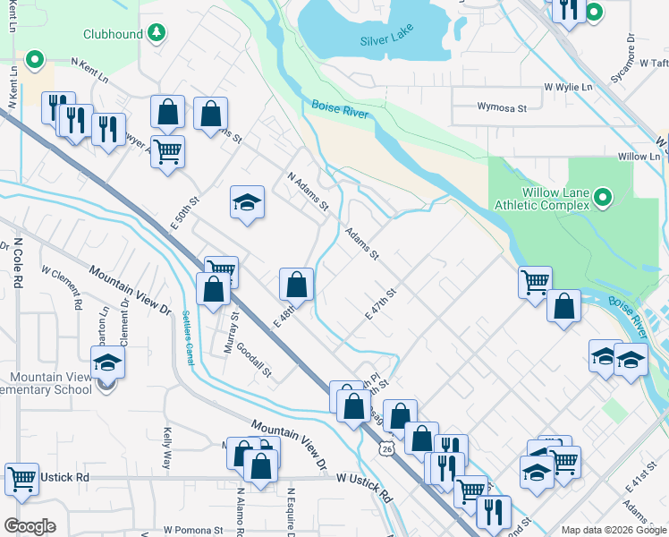 map of restaurants, bars, coffee shops, grocery stores, and more near 304 East 48th Street in Garden City