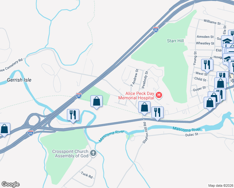 map of restaurants, bars, coffee shops, grocery stores, and more near 18 Freeman Avenue in Lebanon