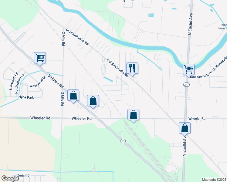 map of restaurants, bars, coffee shops, grocery stores, and more near 3237 Bishop Court in Bay City