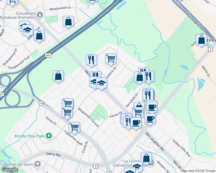 map of restaurants, bars, coffee shops, grocery stores, and more near 487 Briggs Court in Mississauga
