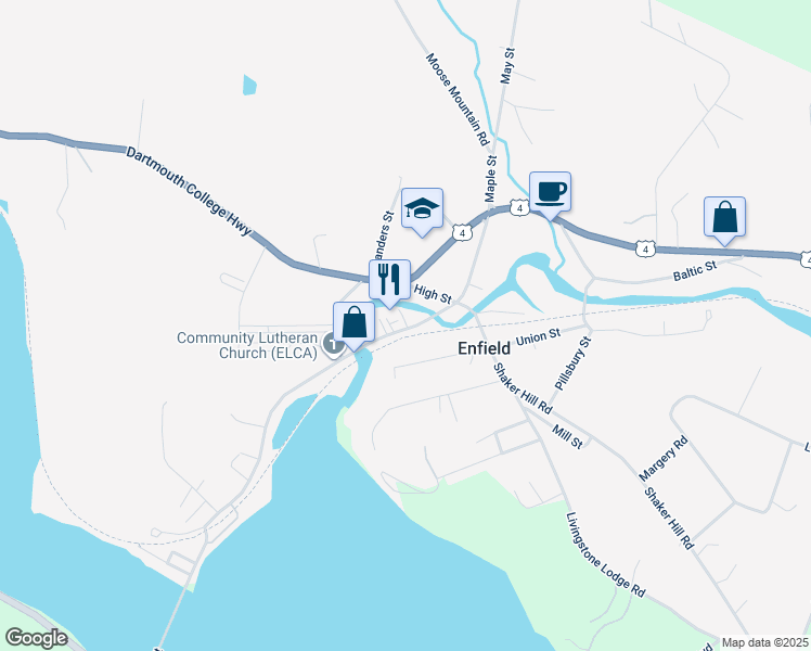 map of restaurants, bars, coffee shops, grocery stores, and more near 67 Main Street in Enfield