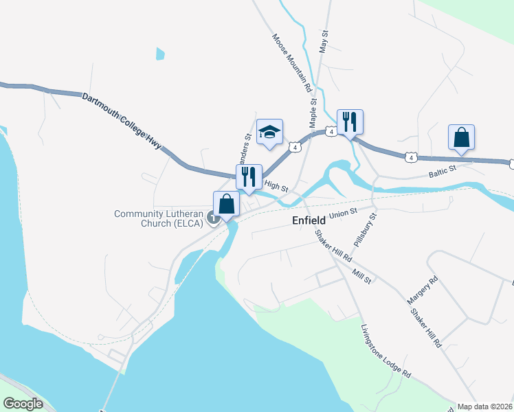 map of restaurants, bars, coffee shops, grocery stores, and more near 67 Main Street in Enfield
