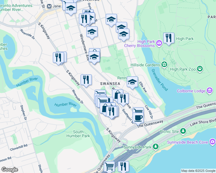 map of restaurants, bars, coffee shops, grocery stores, and more near in Toronto