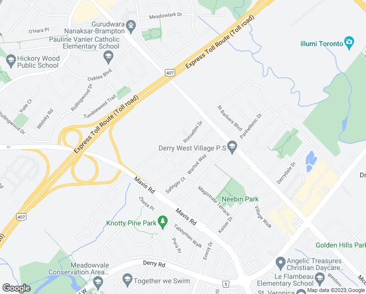 map of restaurants, bars, coffee shops, grocery stores, and more near 596 Rossellini Drive in Mississauga