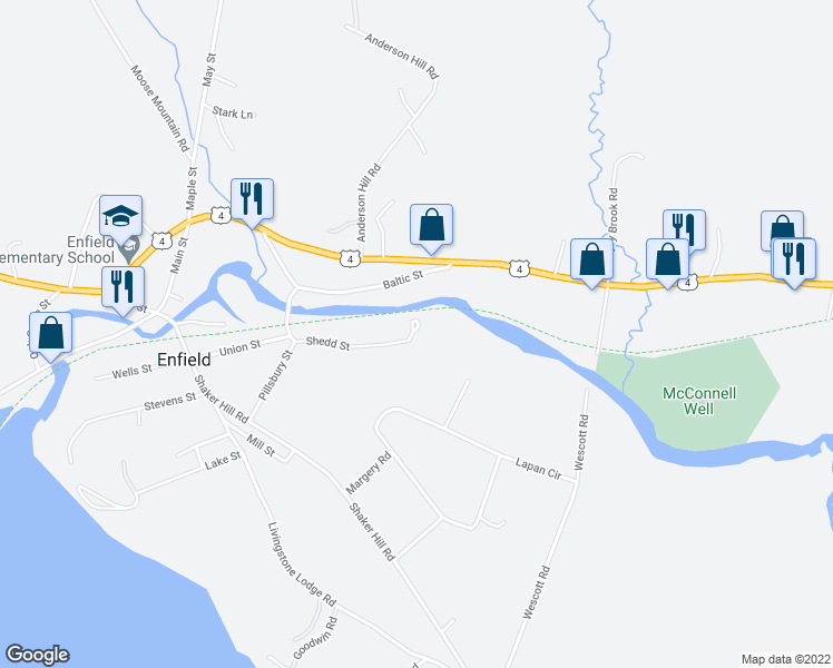map of restaurants, bars, coffee shops, grocery stores, and more near 59 Shedd Street in Enfield