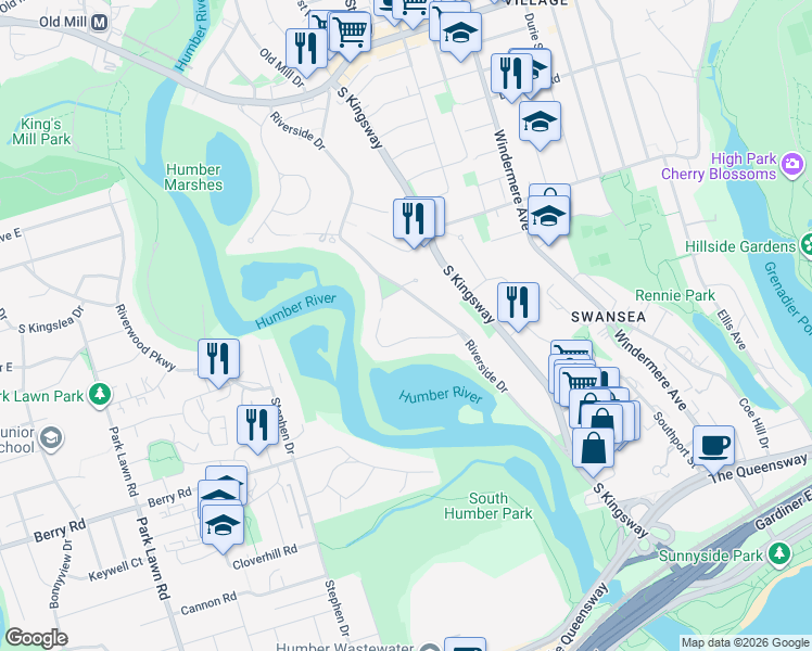 map of restaurants, bars, coffee shops, grocery stores, and more near in Toronto