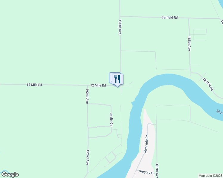 map of restaurants, bars, coffee shops, grocery stores, and more near 19101 12 Mile Road in Big Rapids