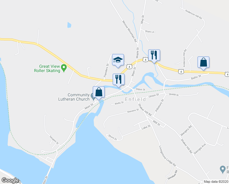 map of restaurants, bars, coffee shops, grocery stores, and more near 67 Main Street in Enfield