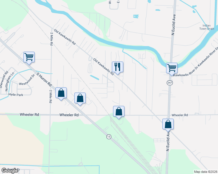 map of restaurants, bars, coffee shops, grocery stores, and more near 3402 Barber Road in Bay City
