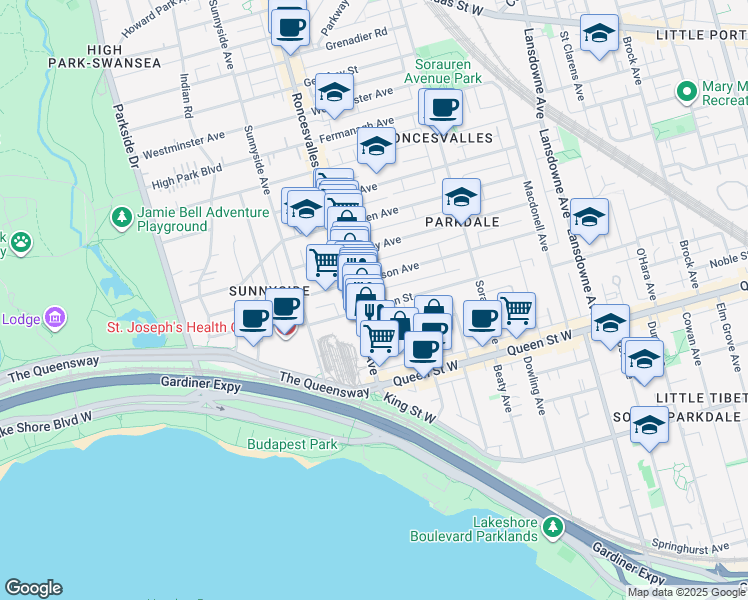 map of restaurants, bars, coffee shops, grocery stores, and more near 138 Marion Street in Toronto