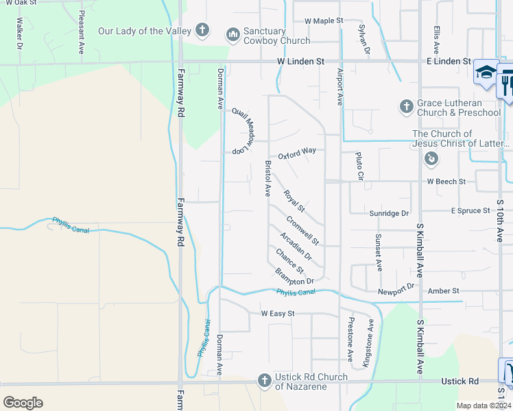 map of restaurants, bars, coffee shops, grocery stores, and more near 908 Windsong Court in Caldwell