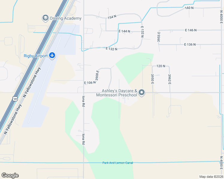 map of restaurants, bars, coffee shops, grocery stores, and more near 3920 East 100 North in Rigby