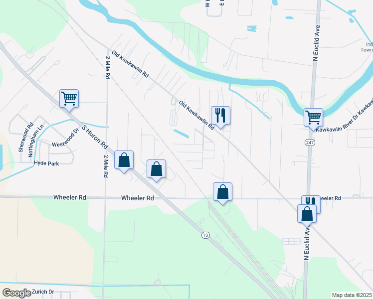 map of restaurants, bars, coffee shops, grocery stores, and more near 3225 King Court in Bay City