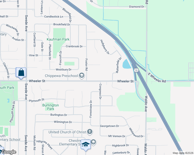 map of restaurants, bars, coffee shops, grocery stores, and more near 2618 East Wheeler Street in Midland