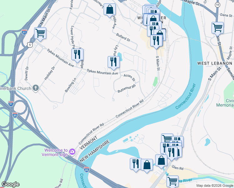 map of restaurants, bars, coffee shops, grocery stores, and more near 171 Butternut Road in Hartford