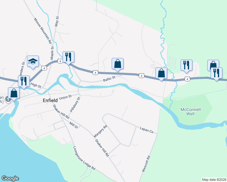map of restaurants, bars, coffee shops, grocery stores, and more near 59 Shedd Street in Enfield