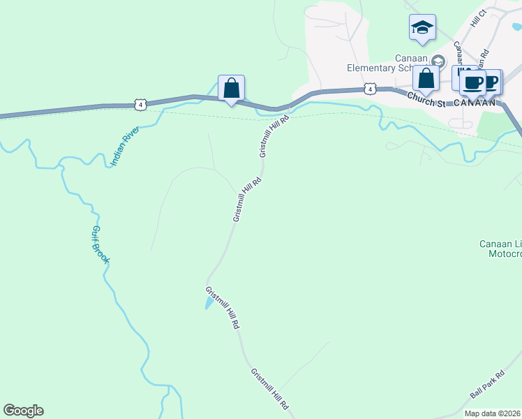 map of restaurants, bars, coffee shops, grocery stores, and more near 59 Gristmill Hill Road in Canaan
