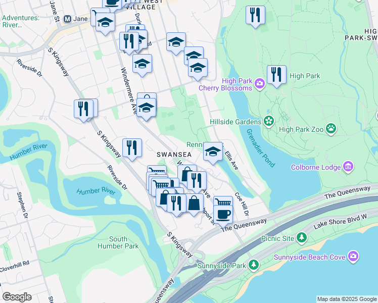 map of restaurants, bars, coffee shops, grocery stores, and more near in Toronto