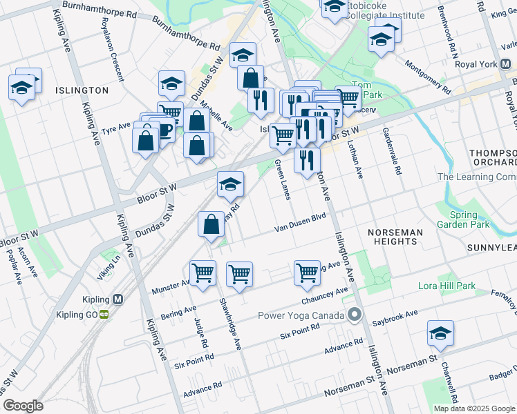 map of restaurants, bars, coffee shops, grocery stores, and more near in Toronto