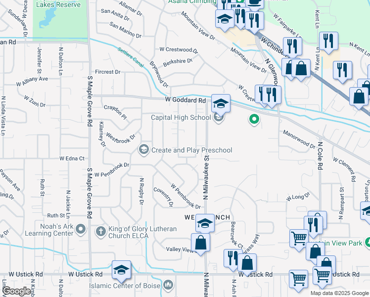 map of restaurants, bars, coffee shops, grocery stores, and more near 4022 Christine Street in Boise