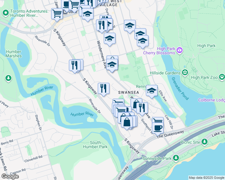 map of restaurants, bars, coffee shops, grocery stores, and more near 20 Budgell Terrace in Toronto