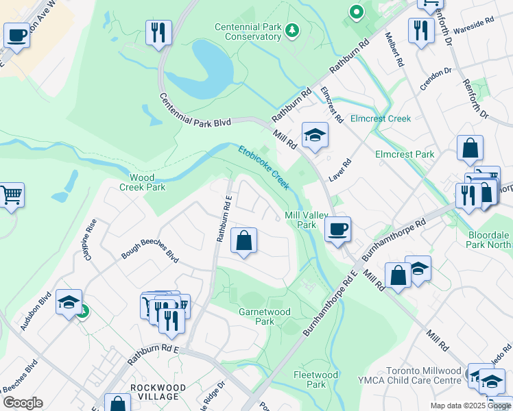 map of restaurants, bars, coffee shops, grocery stores, and more near in Mississauga