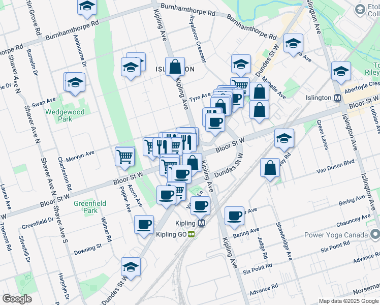 map of restaurants, bars, coffee shops, grocery stores, and more near in Toronto