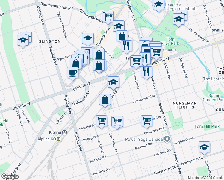 map of restaurants, bars, coffee shops, grocery stores, and more near in Toronto