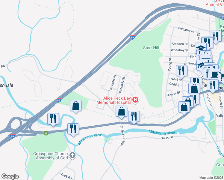 map of restaurants, bars, coffee shops, grocery stores, and more near 17 Michael Street in Lebanon