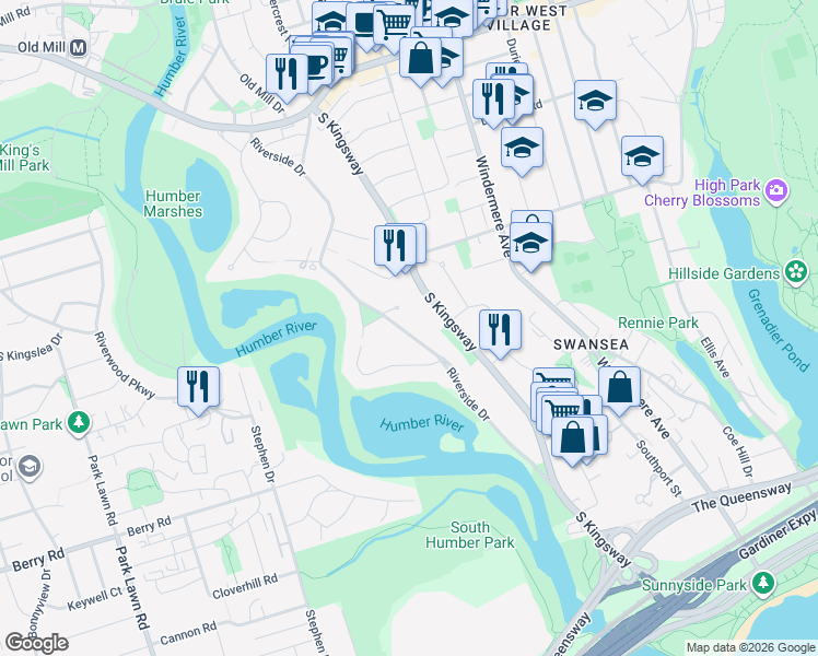 map of restaurants, bars, coffee shops, grocery stores, and more near in Toronto