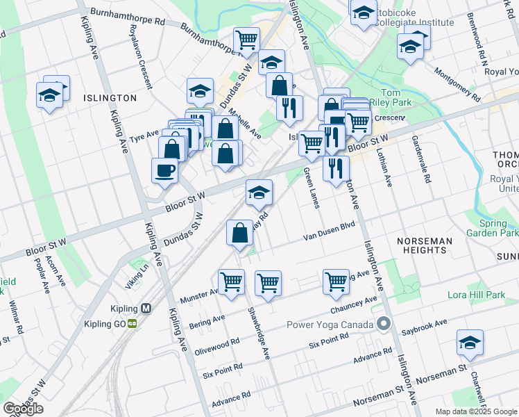 map of restaurants, bars, coffee shops, grocery stores, and more near in Toronto