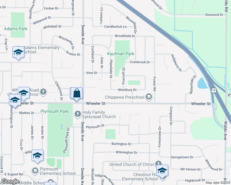 map of restaurants, bars, coffee shops, grocery stores, and more near 2019 Westbury Drive in Midland