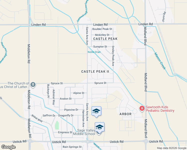 map of restaurants, bars, coffee shops, grocery stores, and more near 18590 Easter Peak Avenue in Nampa