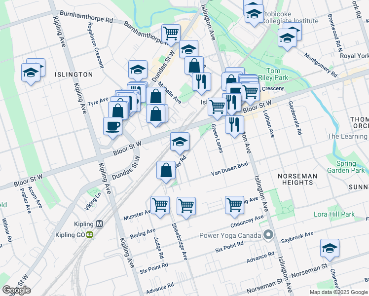 map of restaurants, bars, coffee shops, grocery stores, and more near in Toronto