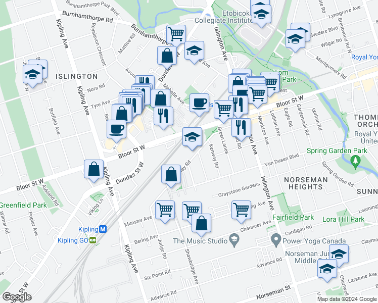 map of restaurants, bars, coffee shops, grocery stores, and more near in Toronto