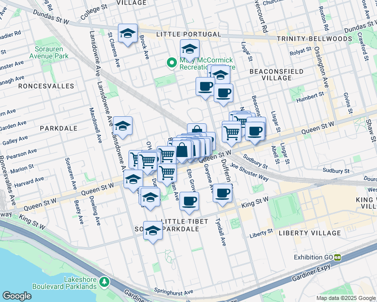map of restaurants, bars, coffee shops, grocery stores, and more near 37 Noble Street in Toronto
