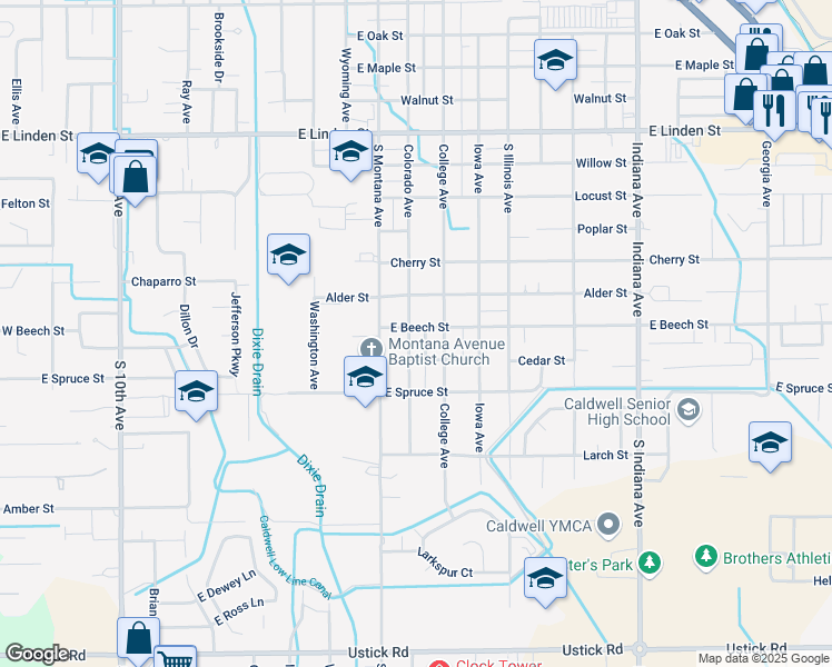 map of restaurants, bars, coffee shops, grocery stores, and more near 3103 Colorado Avenue in Caldwell