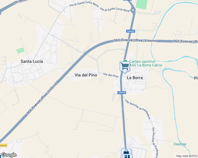 map of restaurants, bars, coffee shops, grocery stores, and more near 8 Via del Platano in Pontedera