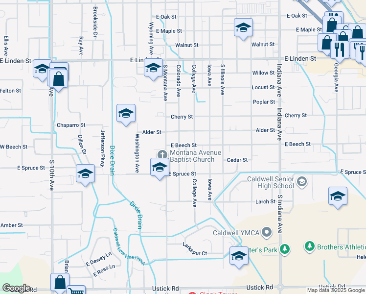 map of restaurants, bars, coffee shops, grocery stores, and more near 3103 Colorado Avenue in Caldwell